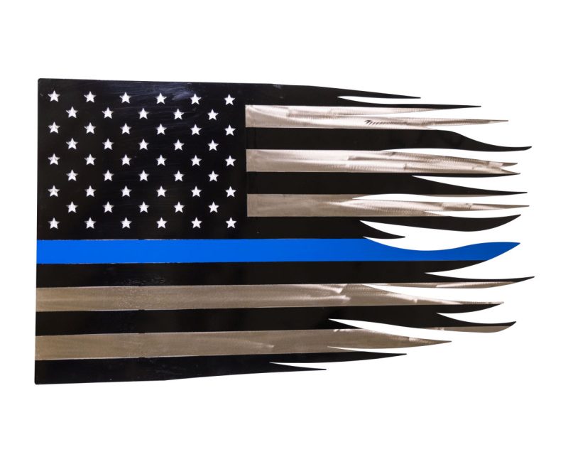 Tattered Rustic Metal Police American Flag