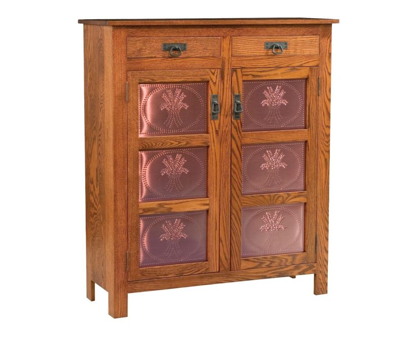 Mission Copper Panel Pie Safe With Drawers - Three Panel Door